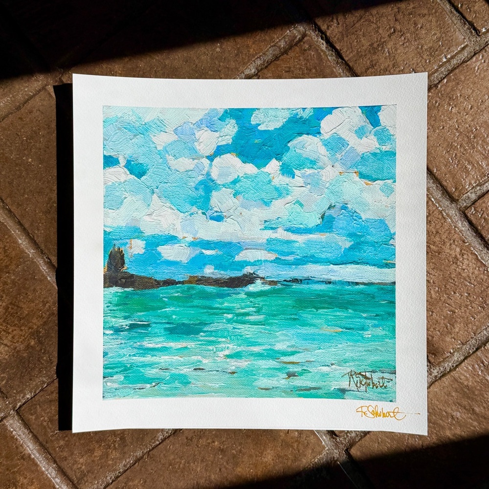 Caribbean Sea 12x12” inch Fine Art Print, Blue Seascape Hand Signed Wall Decor